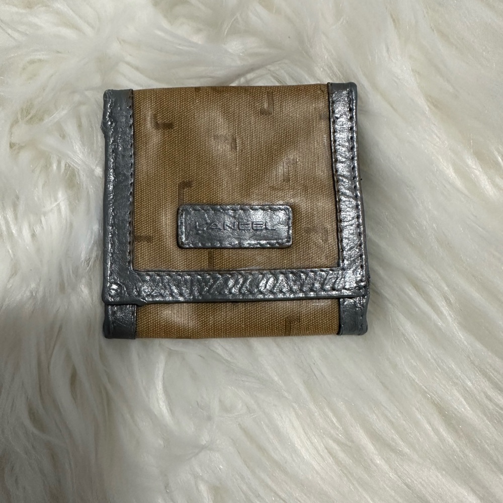 Lancel Compact Trifold Wallet in Tan with Silver Trim